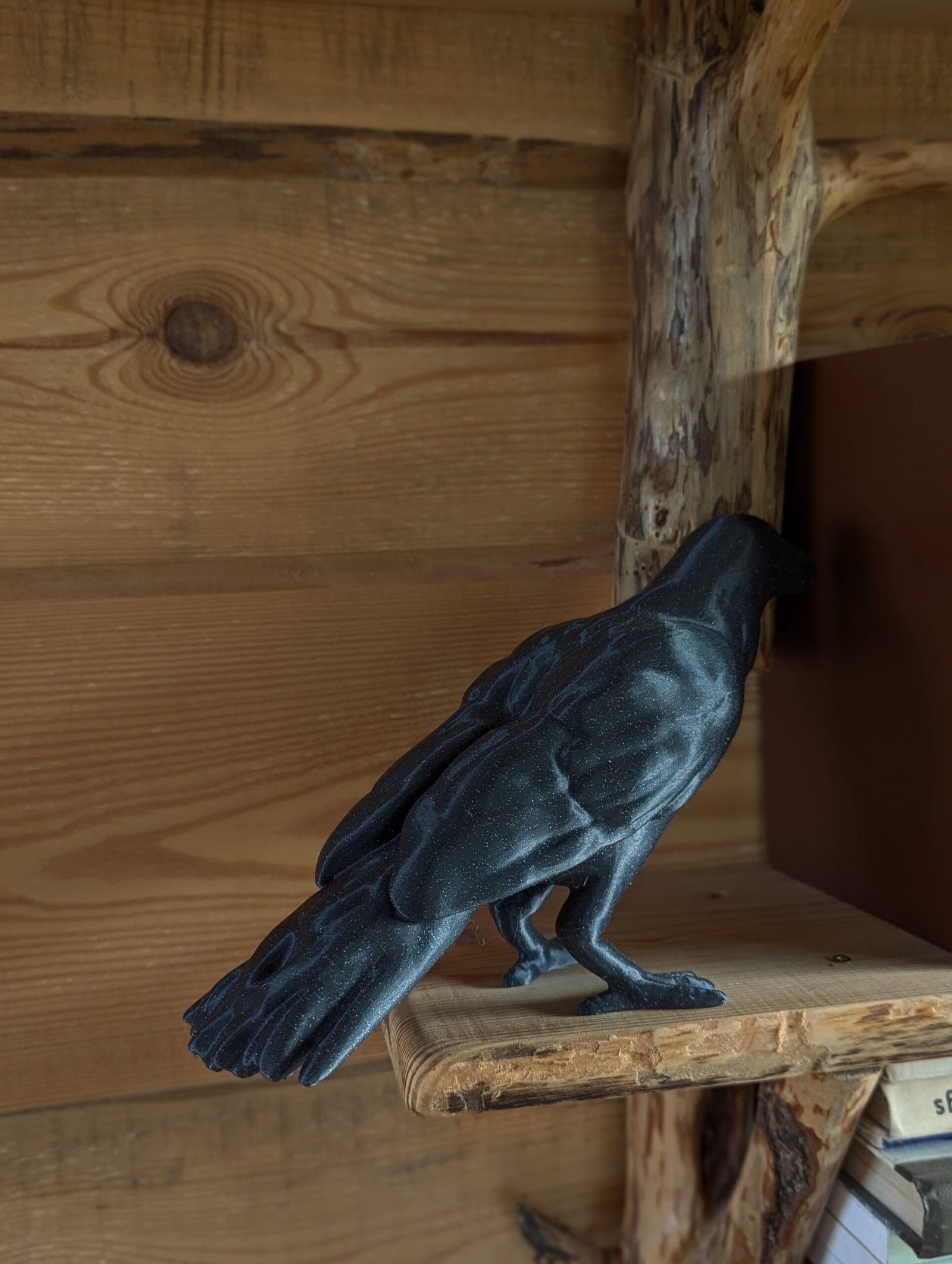 Dekoratyvinė 3D spausdinta kranklio figūra 4 dekoratyvinis_juodas_paukštis_3d_spausdinimas_interjero_dekoracija_gamtos_filosofija_kranklys_varna