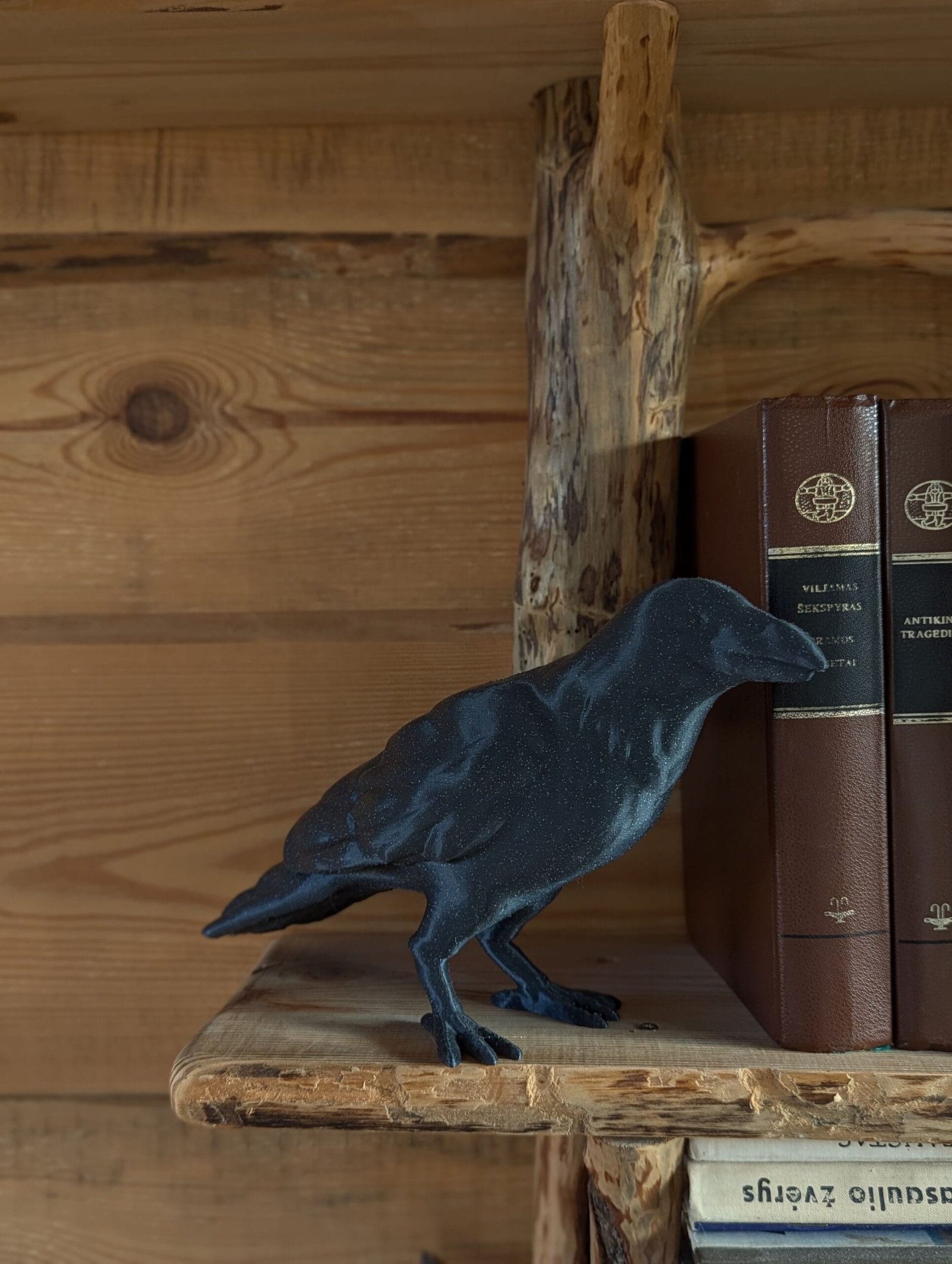 Dekoratyvinė 3D spausdinta kranklio figūra 1 dekoratyvinis_juodas_paukštis_3d_spausdinimas_interjero_dekoracija_gamtos_filosofija_kranklys_varna