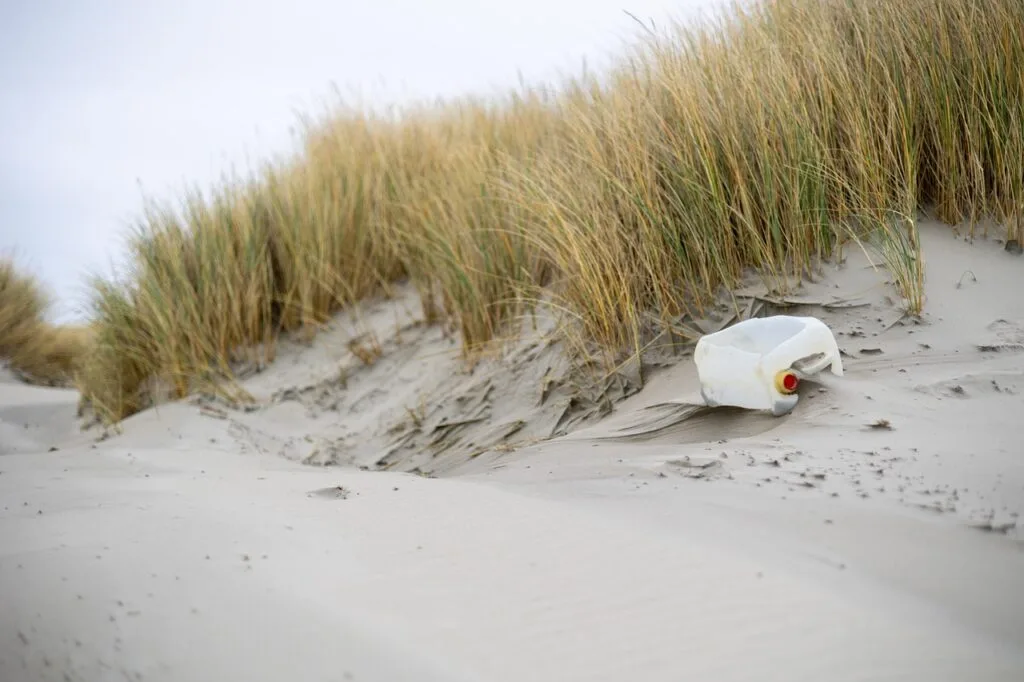 dunes, waste, plastic, mess, pollution, environment, grass, nature